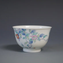 Load image into Gallery viewer, Wood Fired Doucai Morning Glory Jingdezhen Porcelain Teacup 柴窑斗彩牵牛花杯 115ml