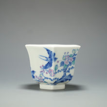 Load image into Gallery viewer, Wood Fired Doucai Hexagon Swallow Jingdezhen Porcelain Teacup 柴窑斗彩六角燕子杯 110ml