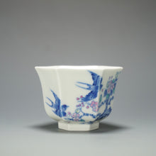 Load image into Gallery viewer, Wood Fired Doucai Hexagon Swallow Jingdezhen Porcelain Teacup 柴窑斗彩六角燕子杯 110ml