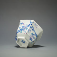 Load image into Gallery viewer, Wood Fired Doucai Hexagon Swallow Jingdezhen Porcelain Teacup 柴窑斗彩六角燕子杯 110ml