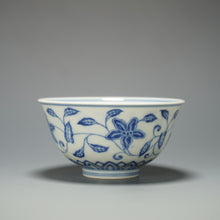 Load image into Gallery viewer, Wood Fired Qinghua 4 Seasons Flower Jingdezhen Porcelain Teacup 柴窑青花四季花杯 140ml