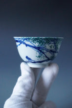 Load image into Gallery viewer, 115ml Qinghua Bird and Branches Jingdezhen Porcelain Teacup by KuangShi 青花匡石手绘枝鸟杯