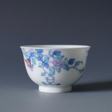 Load image into Gallery viewer, Wood Fired Doucai Morning Glory Jingdezhen Porcelain Teacup 柴窑斗彩牵牛花杯 115ml