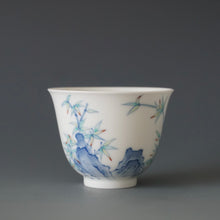 Load image into Gallery viewer, Wood Fired Doucai Bamboo and Stone Jingdezhen Porcelain Teacup 柴窑斗彩石竹杯 90ml