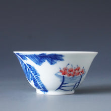 Load image into Gallery viewer, 50ml Qinghua Cherries Porcelain Teacup by KuangShi 青花匡石樱桃芭蕉杯