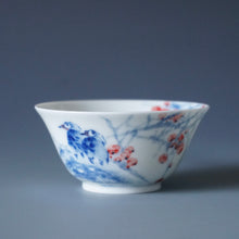 Load image into Gallery viewer, 60ml Qinghua Birds Jingdezhen Porcelain Teacup by KuangShi 青花匡石手绘花鸟早春杯