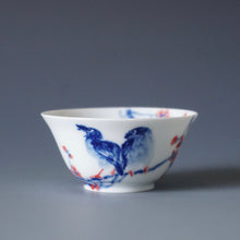 Load image into Gallery viewer, 60ml Qinghua Bird Jingdezhen Porcelain Teacup by KuangShi 青花匡石手绘花鸟风香杯
