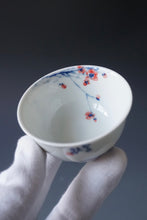 Load image into Gallery viewer, 85ml Qinghua Birds and Flowers Bringing Spring Porcelain Teacup by KuangShi 青花匡石手绘花鸟开春杯