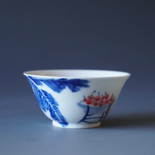Load image into Gallery viewer, 50ml Qinghua Cherries Porcelain Teacup by KuangShi 青花匡石樱桃芭蕉杯
