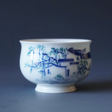 Load image into Gallery viewer, 80ml Qinghua Hometown Courtyard Porcelain Teacup by KuangShi 青花匡石故乡庭院杯