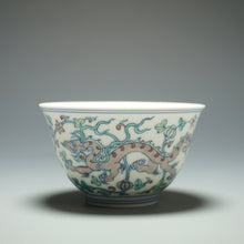 Load image into Gallery viewer, Doucai Double Dragon Jingdezhen Porcelain Teacup 斗彩双龙杯 125ml