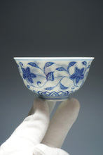 Load image into Gallery viewer, Wood Fired Qinghua 4 Seasons Flower Jingdezhen Porcelain Teacup 柴窑青花四季花杯 140ml