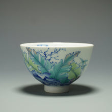 Load image into Gallery viewer, Wood Fired Doucai Bird and Banana Leaf Jingdezhen Porcelain Teacup 柴窑斗彩蕉叶杯 100ml