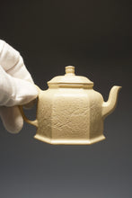 Load image into Gallery viewer, Fully Handmade Pear Skin Benshan Duanni Hexagon Xiaojinzhong Teapot with carvings by Liu Wei 全手工刘伟梨皮本山段六方小金钟 110ml
