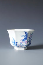 Load image into Gallery viewer, Wood Fired Doucai Hexagon Swallow Jingdezhen Porcelain Teacup 柴窑斗彩六角燕子杯 110ml