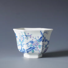Load image into Gallery viewer, Wood Fired Doucai Hexagon Swallow Jingdezhen Porcelain Teacup 柴窑斗彩六角燕子杯 110ml