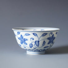 Load image into Gallery viewer, Wood Fired Qinghua 4 Seasons Flower Jingdezhen Porcelain Teacup 柴窑青花四季花杯 140ml