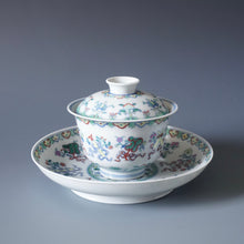 Load image into Gallery viewer, Wood Fired Doucai Eight Immortals Jingdezhen Porcelain Gaiwan & Saucer Set 柴窑斗彩暗八仙盖碗