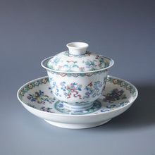 Load image into Gallery viewer, Wood Fired Doucai Eight Immortals Jingdezhen Porcelain Gaiwan & Saucer Set 柴窑斗彩暗八仙盖碗