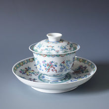 Load image into Gallery viewer, Wood Fired Doucai Eight Immortals Jingdezhen Porcelain Gaiwan & Saucer Set 柴窑斗彩暗八仙盖碗
