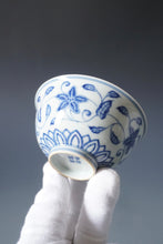Load image into Gallery viewer, Wood Fired Qinghua 4 Seasons Flower Jingdezhen Porcelain Teacup 柴窑青花四季花杯 140ml