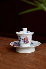 Load image into Gallery viewer, Qinghua Youlihong Jingdezhen Porcelain Saucer Tea Boat with Bamboo Motif 青花釉里红高足壶承