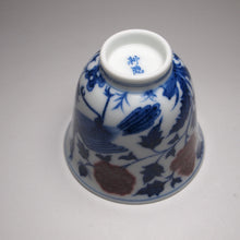 Load image into Gallery viewer, Qinghua Youlihong Peacock Flower Goddess Teacup, 青花釉里红缠枝孔雀花神杯