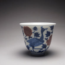 Load image into Gallery viewer, Qinghua Youlihong Peacock Flower Goddess Teacup, 青花釉里红缠枝孔雀花神杯