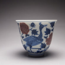 Load image into Gallery viewer, Qinghua Youlihong Peacock Flower Goddess Teacup, 青花釉里红缠枝孔雀花神杯