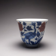 Load image into Gallery viewer, Qinghua Youlihong Peacock Flower Goddess Teacup, 青花釉里红缠枝孔雀花神杯

