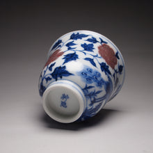 Load image into Gallery viewer, Qinghua Youlihong Peacock Flower Goddess Teacup, 青花釉里红缠枝孔雀花神杯
