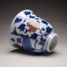Load image into Gallery viewer, Qinghua Youlihong Peacock Flower Goddess Teacup, 青花釉里红缠枝孔雀花神杯