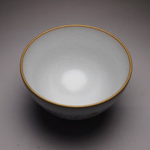 Load image into Gallery viewer, Dragons and Flowers Falangcai Hand Painted Moon White Ruyao Teacup, 汝窑双龙荷花月白杯, 120ml