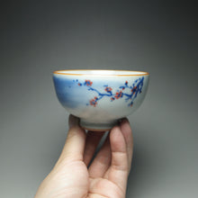 Load image into Gallery viewer, 120ml Qinghua Peach Blossoms Moon White Ruyao Teacup, 青花月白汝窑茶杯