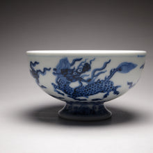 Load image into Gallery viewer, Qinghua Kirin High-Base Jingdezhen Porcelain Teacup, 青花高足宽口杯(麒麟)