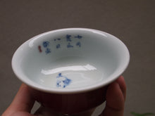 Load image into Gallery viewer, 120ml Fanggu Technique Kitten, Jihong and Qinghua Porcelain Teacup 青花霁红杯