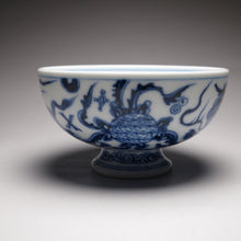 Load image into Gallery viewer, Qinghua Xiezhi High-Base Jingdezhen Porcelain Teacup, 青花高足宽口杯(獬豸)