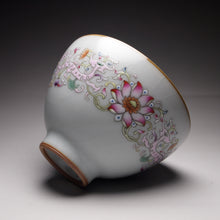 Load image into Gallery viewer, Dragons and Flowers Falangcai Hand Painted Moon White Ruyao Teacup, 汝窑双龙荷花月白杯, 120ml
