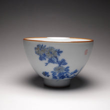 Load image into Gallery viewer, 125ml Qinghua chrysanthemum Moon White Ruyao Teacup, 青花月白汝窑茶杯