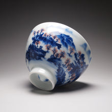 Load image into Gallery viewer, Qinghua Wucai Landscape Chicken Heart Porcelain Teacup 耕隐重工青花山水鸡心杯