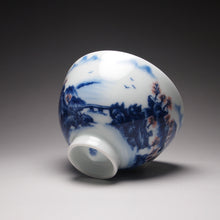 Load image into Gallery viewer, Qinghua Wucai Landscape Chicken Heart Porcelain Teacup 耕隐重工青花山水鸡心杯