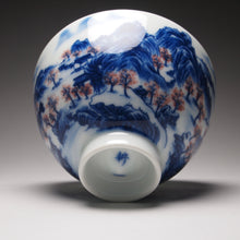 Load image into Gallery viewer, Qinghua Wucai Landscape Chicken Heart Porcelain Teacup 耕隐重工青花山水鸡心杯