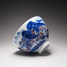 Load image into Gallery viewer, Qinghua Wucai Landscape Chicken Heart Porcelain Teacup 耕隐重工青花山水鸡心杯