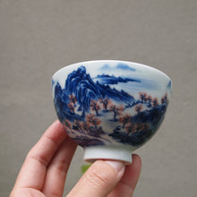Load image into Gallery viewer, Qinghua Wucai Landscape Chicken Heart Porcelain Teacup 耕隐重工青花山水鸡心杯