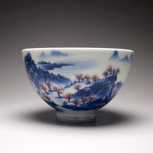 Load image into Gallery viewer, Qinghua Wucai Landscape Chicken Heart Porcelain Teacup 耕隐重工青花山水鸡心杯