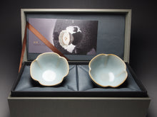 Load image into Gallery viewer, Pair of Matching 50ml Four-Lobed Azure Ruyao Teacups, 天青汝窑四瓣对杯