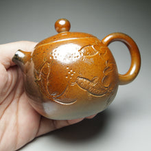 Load image into Gallery viewer, Wood Fired Xishi Nixing Teapot with Carvings of Koi and Lotus 李文新柴烧刻绘西施 140ml