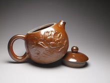 Load image into Gallery viewer, Wood Fired Xishi Nixing Teapot with Carvings of Koi and Lotus 李文新柴烧刻绘西施 140ml