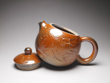 Load image into Gallery viewer, Wood Fired Xishi Nixing Teapot with Carvings of Koi and Lotus 李文新柴烧刻绘西施 140ml