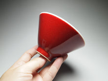 Load image into Gallery viewer, 140ml Fanggu Technique Sailboat and Mountains, Jihong and Qinghua Porcelain Douli Teacup 青花霁红杯